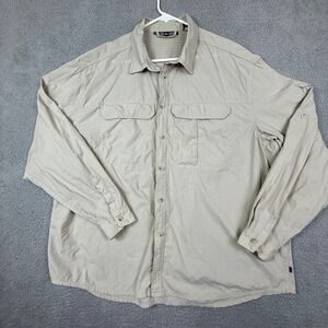 REI Co-op Sahara XXL‎ Mens Beige Button Up Fishing Hiking Shirt UVP 30+ Nylon